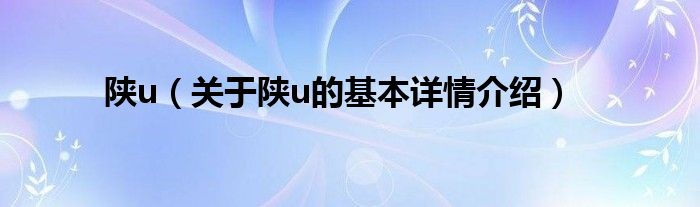 陕u（关于陕u的基本详情介绍）