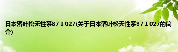 日本落叶松无性系87Ⅰ027(关于日本落叶松无性系87Ⅰ027的简介)