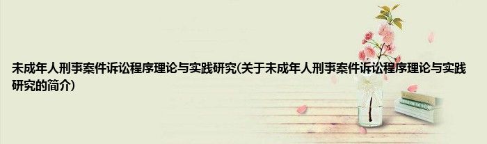 未成年人刑事案件诉讼程序理论与实践研究(关于未成年人刑事案件诉讼程序理论与实践研究的简介)