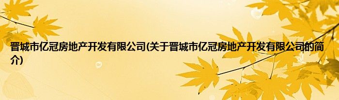 晋城市亿冠房地产开发有限公司(关于晋城市亿冠房地产开发有限公司的简介)